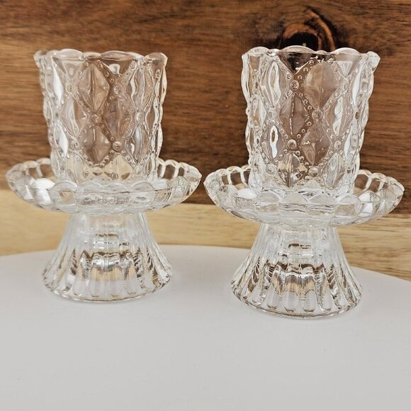 2 Partylite Quilted Votive Candle Holders set crystal  tealight romantic glass r - Picture 1 of 11